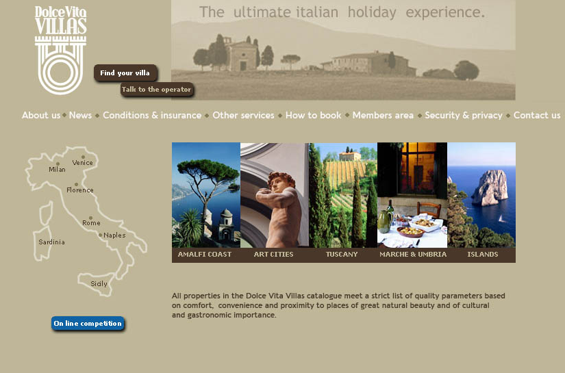 Web Branding - site Dolce vita villas - Luxury villas in Italy  for rent